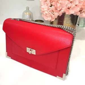 Vimoda Red Flap Silver Chain Bag